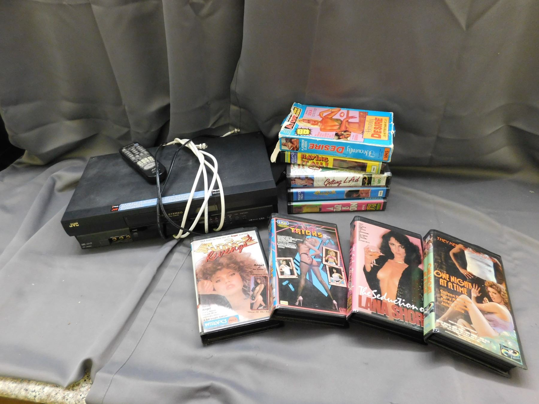 Lot of 8 Vintage Adult Films VHS Tapes circa 1980s and JVC VCR Hi-Fi ...