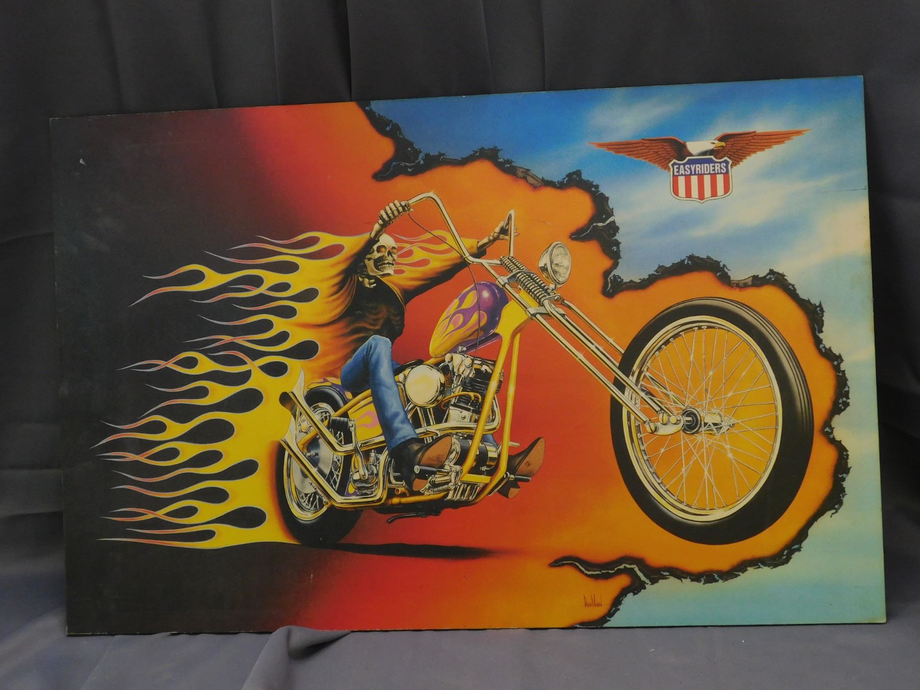 Wood Print David Mann Easyriders Skulll on Motorcycle
