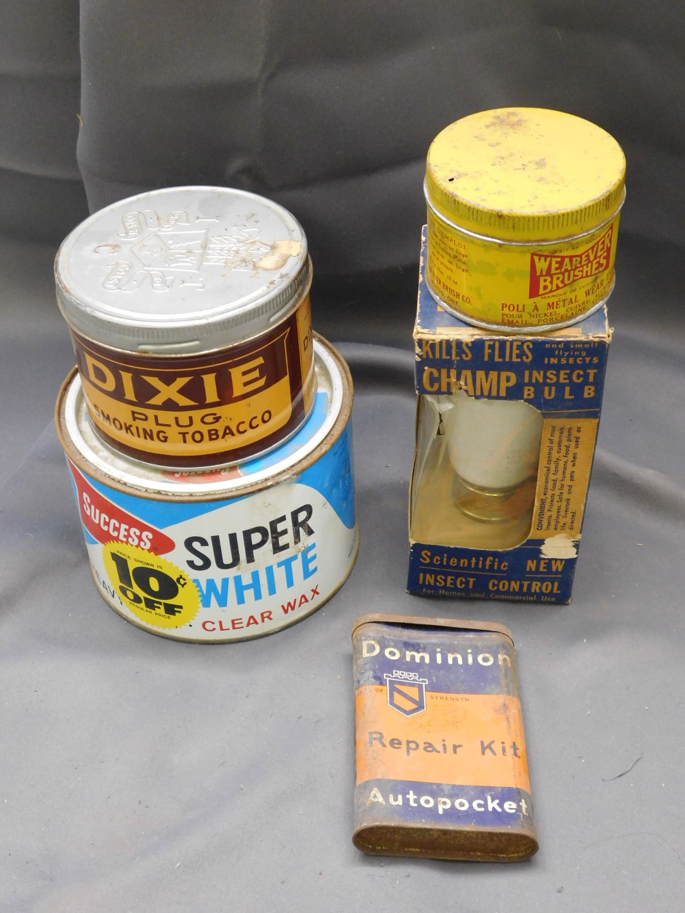 Lot of 5 Dixie, Wearever Brushes, Domion Repair Kit, Champ Insect Bulb ...