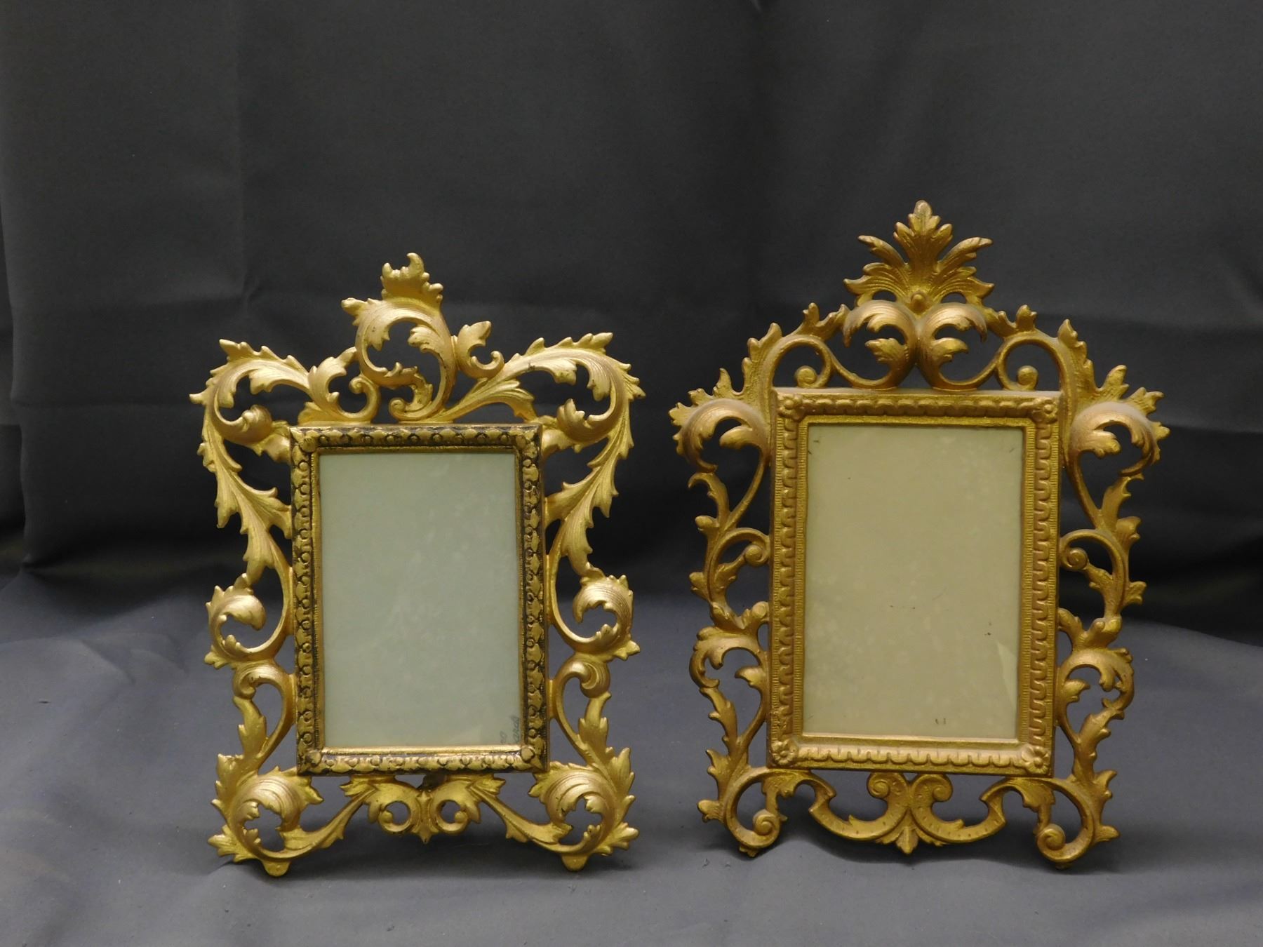 Lot of 2 Art Deco Art Nouveau Cast Iron Picture Frames Painted Gold