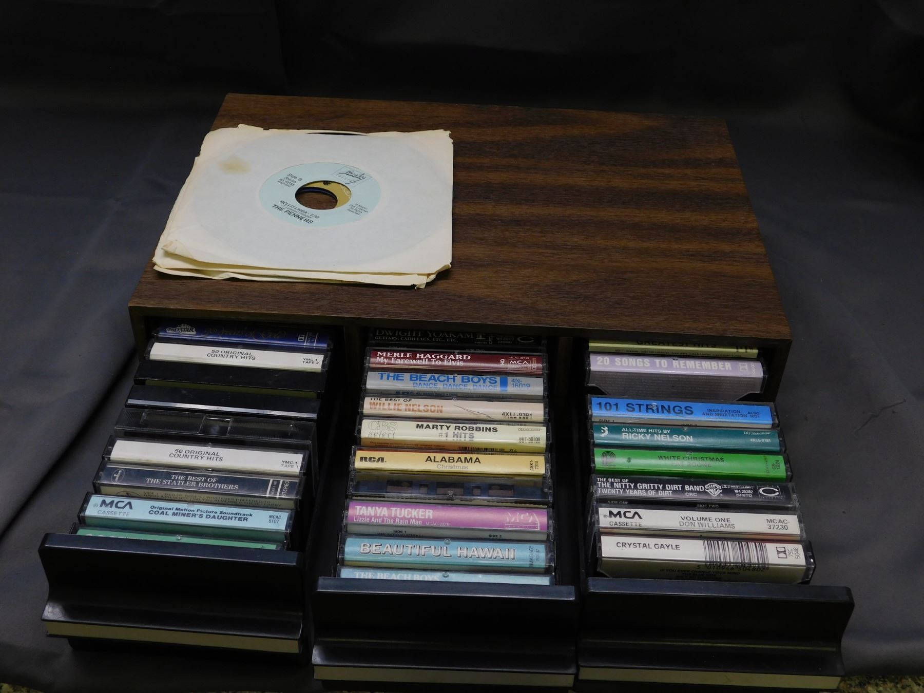 Cassette Tape Case FULL of Tapes, 45s Records
