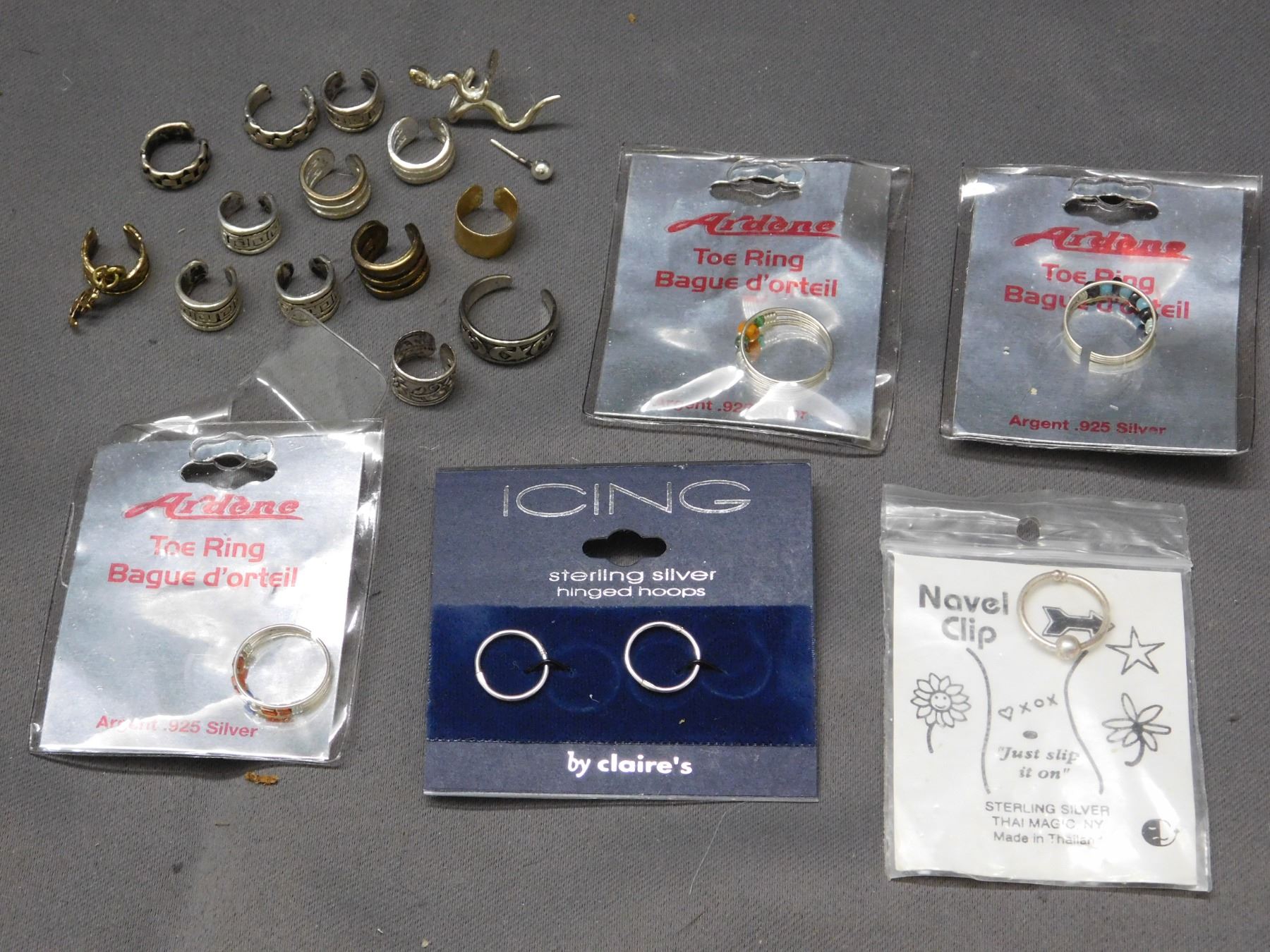 Lot of Marked .925 Silver Toe Rings, Ear Cuffs, Hoops Ardene and Clairs
