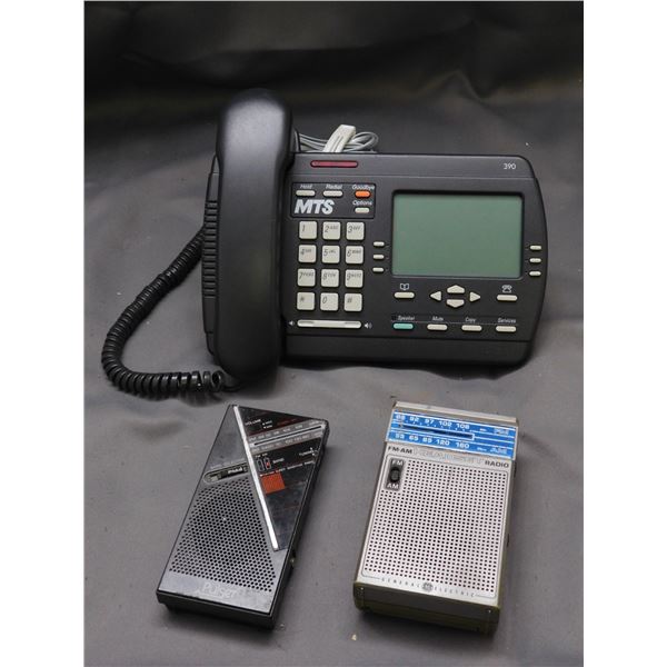 Lot of 3pcs MTS Model 390 Telephone PT390 Charcoal Astra, General Electric AM FM Radio, Pulser Radio