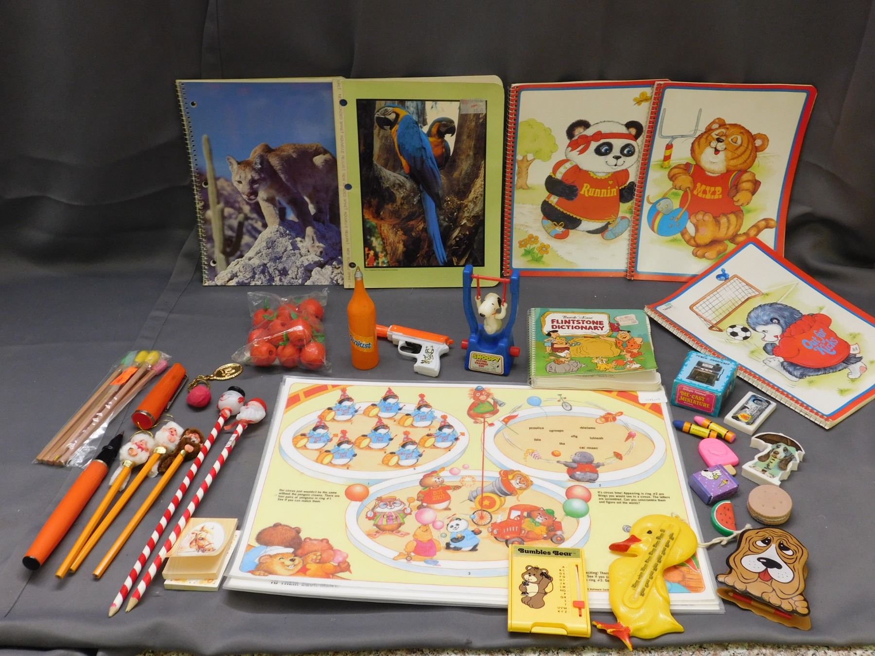 Vintage 1980s Stationary Notebooks, Erasers, Pencil Toppers, Placemats ...