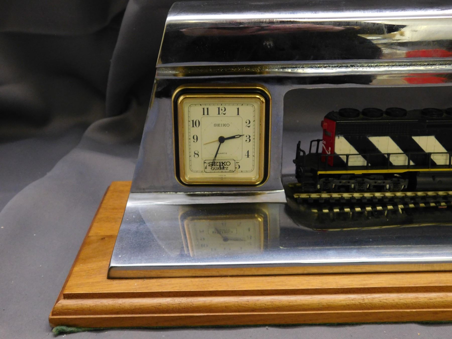 Authentic Railway Track Chrome Dipped Clock and HO Scale CN Train Diorama