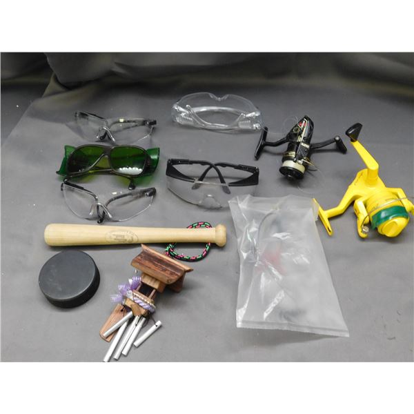 Junk Lot Fish Reels, Plastic Safety Glasses, Etc