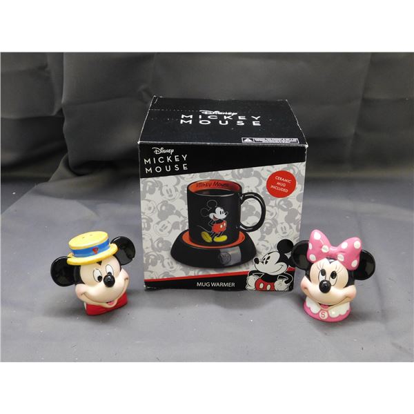 3pcs Disney Mickey Mouse Mug Warmer, Ceramic Mug Included, Micky and Minnie Salt and Pepper Shakers