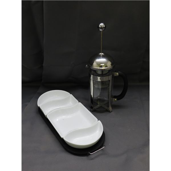 2pcs French Press and Serving Set with 4 Dishes and Tray with Handles Modern Home & Kitchen