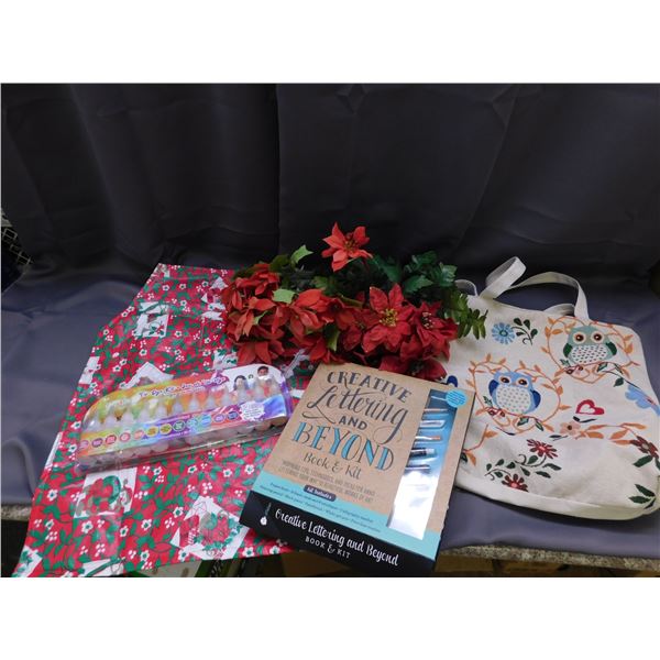 Craft Bundle Creative Lettering Book & Kit, Faux Flowers, Apron, Tie Dye Kit, Owl Tote