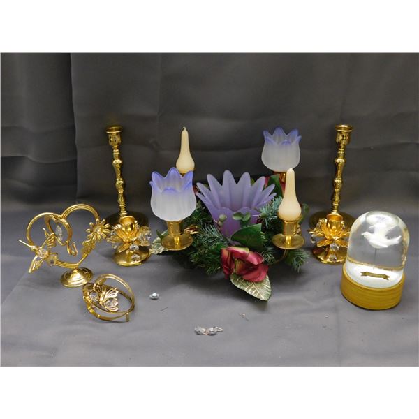 Lot of Assorted Home Decor Partylite Candleholders Gold Tone, Floral Centerpiece Candelabra, Etc