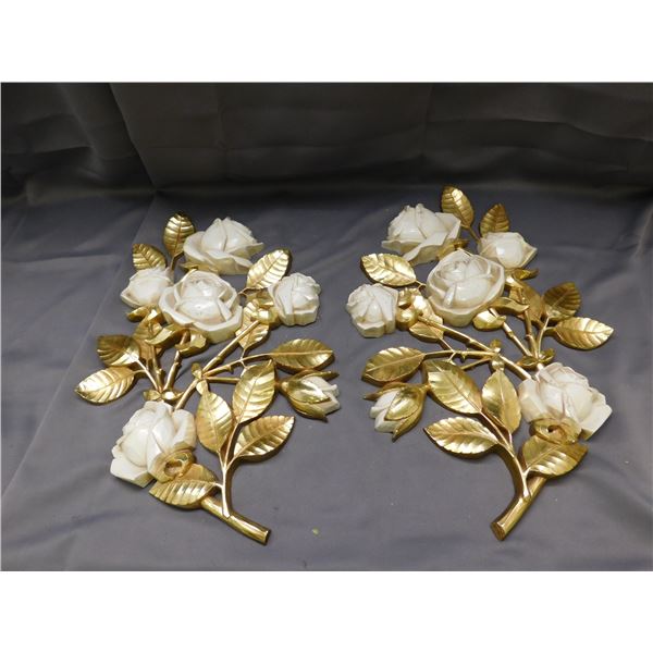 Lot of 2 Vintage 7275 Dart Industries Plastic Wall Hanging White and Gold Roses