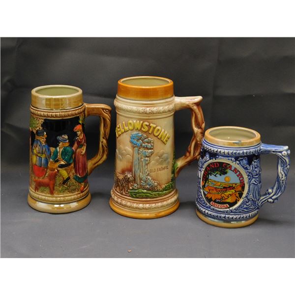 Lot of 3 Beer Steins Made in Japan Ceramic Pottery Mugs
