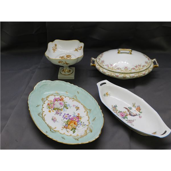 4pcs Antique French Porcelain Dinner Ware / Servers some Limoges, Etc
