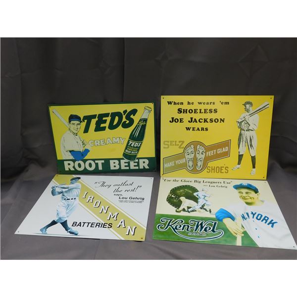 4 Lot Metal Baseball Signs Advertising Ted's Root Beer, Ken-Wel Brand ...