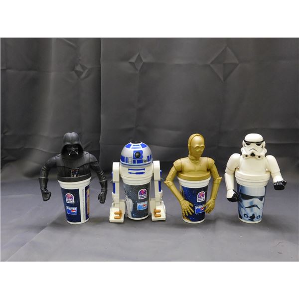Lot of 4 1990s Taco Bell / Pepsi Star Wars Cup Toppers and Cups