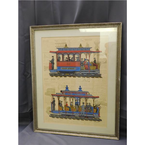 24" x 30" Framed Art Print of Trolley Cable Carts Vintage Antique Style  "Nostalgia"