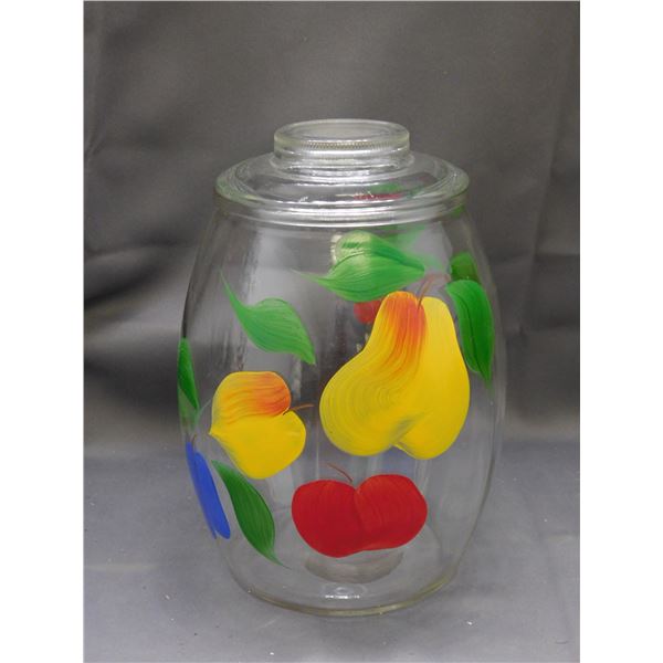 Bartlett Collins Hand Painted Glass Cookie Jar Fruit Pattern