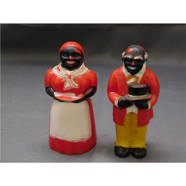 Aunt Jemima & Uncle Moses Salt & Pepper Shakers 5" Plastic