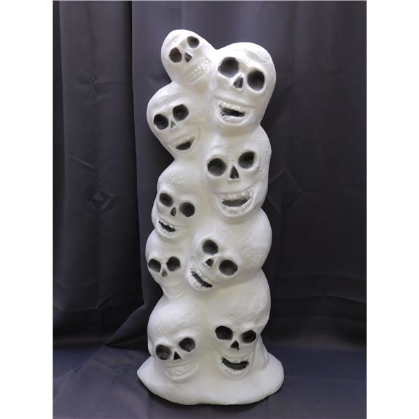 Vintage Halloween Blow Mold "Skeleton Patch" Stacked Skulls 31" tall Plug In Light Up