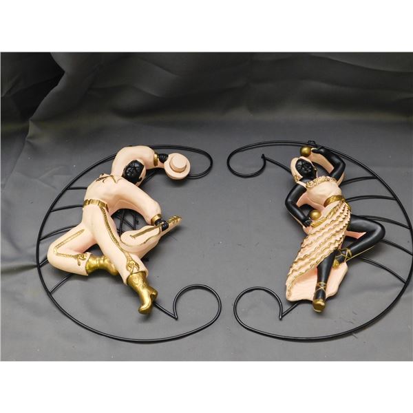 Chalkware Favor Ware Man and Woman Salsa Mexican Dancers Wall Hanging Artwork