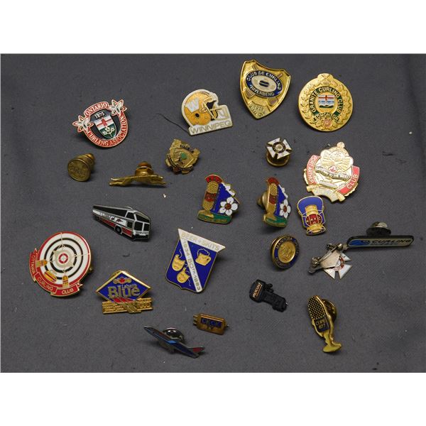 Lot of Vintage Lapel Pins Curling, Football, TV Station, Broadcast Council, Fraternal, Etc