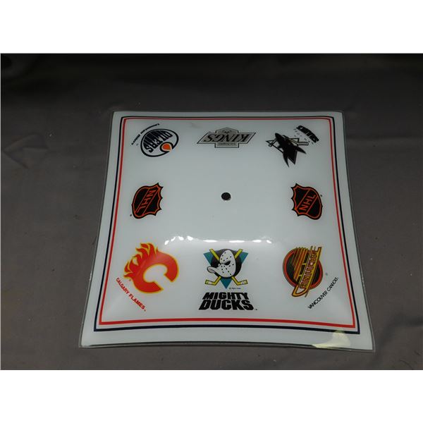 Vintage Glass Ceiling Shade Assorted Sports Logos, Mighty Ducks, Oilers, NHL, Canucks, Etc
