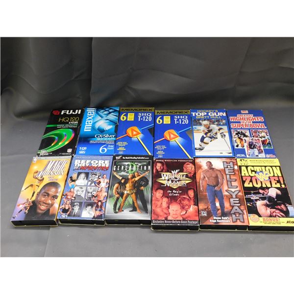 Lot of 12 VHS Tapes WWF, Sports, Etc