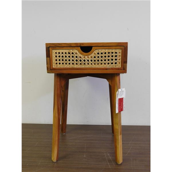 Hand Made in India Accent Table Solid Mango Wood & Cane. Boho