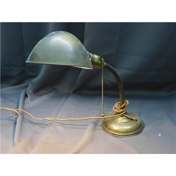 Brass / Copper Goose Neck Metal Desk Office Lamp Vintage  circa 40s *works