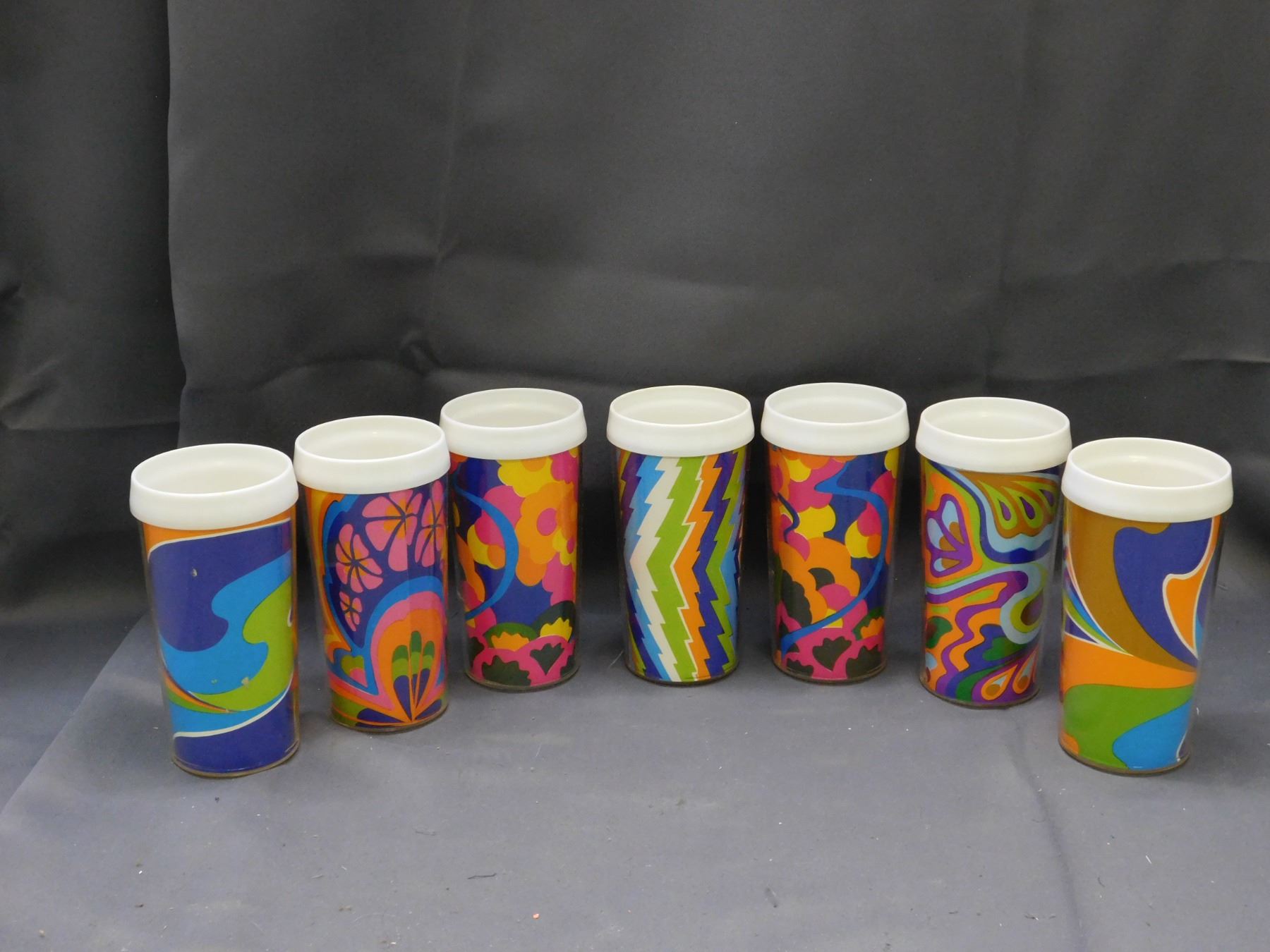 Lot of 7 Vintage Retro 70s Hippie Psychedelic Style Cups Insulated
