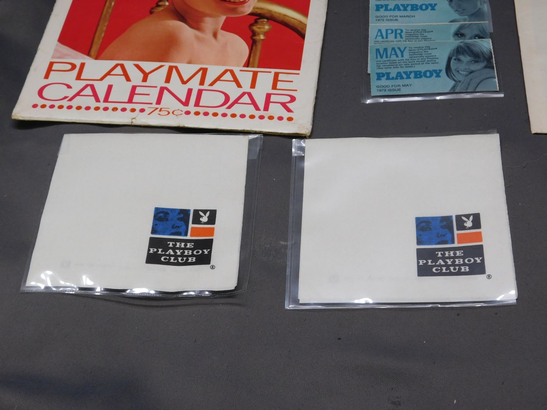 Lot of Playboy Calendars 60s and Assorted Napkins, Magazine Redemption