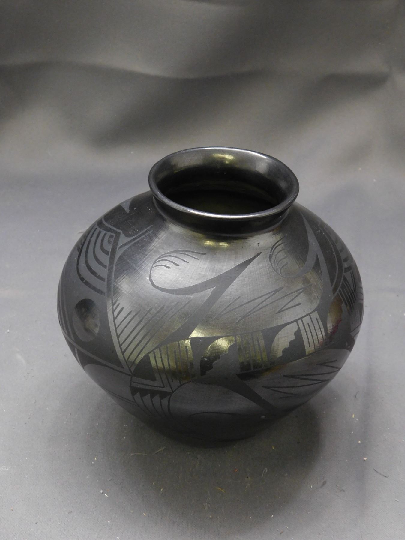Vintage Black Pottery Vase Navaho Signed Sandovul
