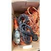 Image 2 : 3 BOXES OF POWER CORDS, SHOP LIGHTS, JUMPER CABLES, ETC