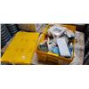 Image 1 : TOTE OF DRYWALL SUPPLIES, FUSES, LIGHT BULBS, ETC