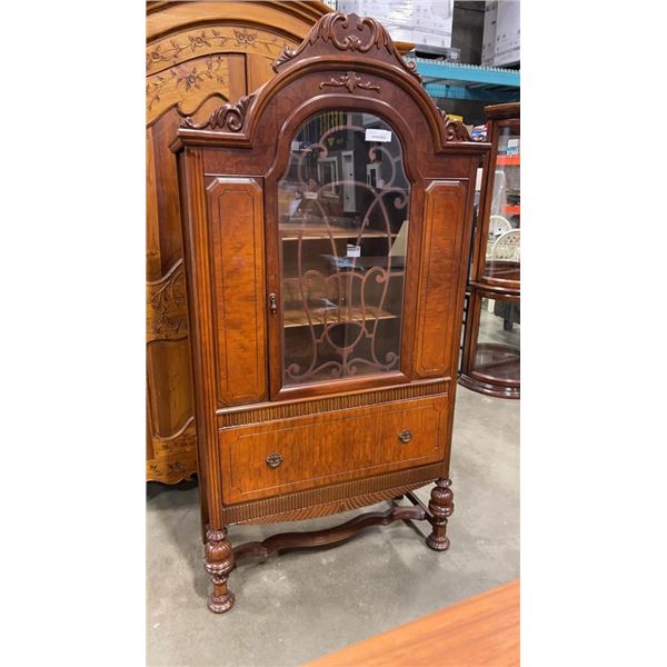 ANTIQUE WALNUT GLASS DOOR DISPLAY CABINET, GOOD ORIGINAL CONDITION