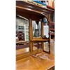 Image 4 : GORGEOUS CARVED ANTIQUE OAK 2PC CABINET WITH GALLERY MIRROR, UNIQUE PULL HANDLES, AND PULL OUT BAR, 