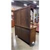 Image 8 : GORGEOUS CARVED ANTIQUE OAK 2PC CABINET WITH GALLERY MIRROR, UNIQUE PULL HANDLES, AND PULL OUT BAR, 
