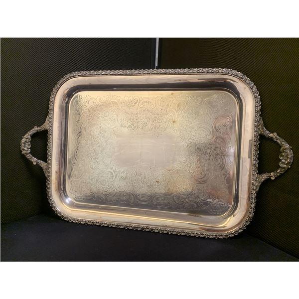 ORNATE VINTAGE SILVER PLATE SERVING TRAY