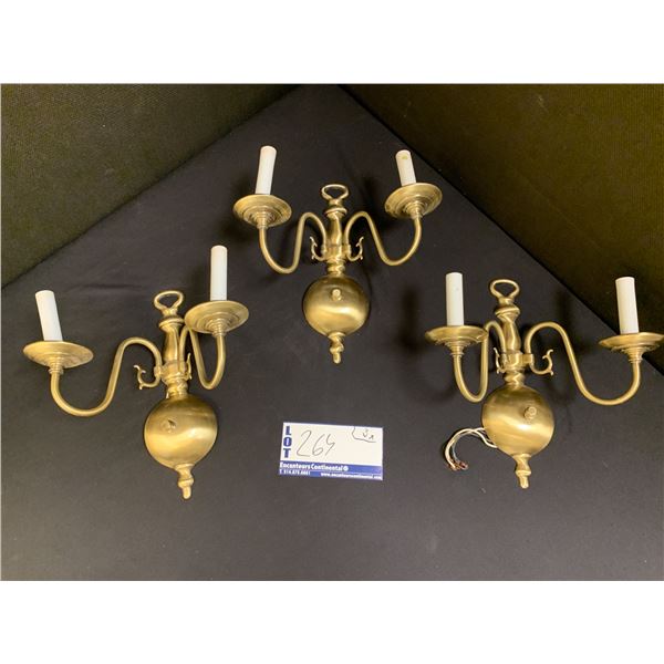 LOT OF 3MATCHING BRASS WALL SCONCES