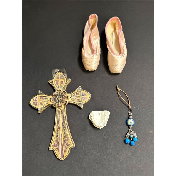 LOT OF 4 PIECES ASST., BALLET DANCE SHOES, CRUCIFIXES, CHARM…