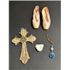 Image 1 : LOT OF 4 PIECES ASST., BALLET DANCE SHOES, CRUCIFIXES, CHARM…