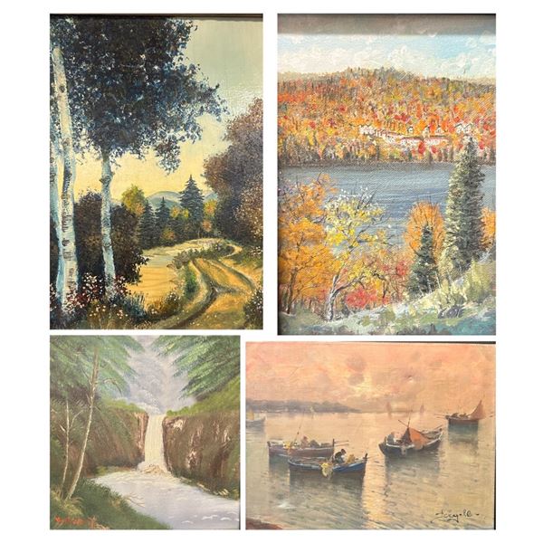 LOT OF 4 PAINTINGS OIL ON CANVAS (2 IN FRAME)