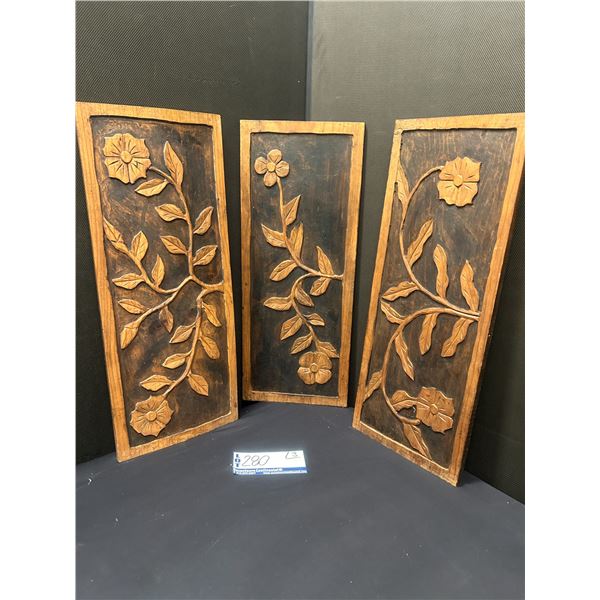 LOT OF 3 CARVED WOOD WALL ARTS