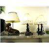 Image 1 : Lot of 5 lamps: 4 matching with beautiful silk shades; 1 is ceramic of two seals (39)
