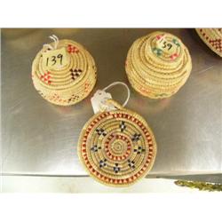 Two 4" grass baskets by Mary Mann from Kipnuk, AK; little grass 4-1/2" tray by Mary Mann from Kipnuk