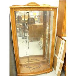 Beautiful oak display cabinet bowed front glass with mirror in back (39)