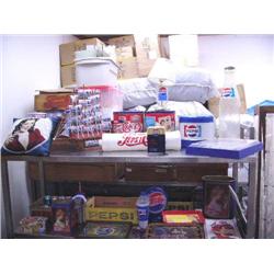 Collection of Pepsi-Cola memorabilia approx. 14 pieces: Pepsi can ship, bench, cake carrier, lamp, c