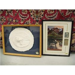 2 pictures: 1 brown bear by Roy Windfree 1986 #63 of 450 pressed paper; Byron Birdsall Alaska Highwa