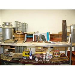 Large lot of antique books many on Alaska; old milk can; old Peter's wood shotgun box; etc. (39)