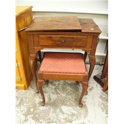 Old sewing machine with walnut cabinet Singer electric Queen Anne legs (39)